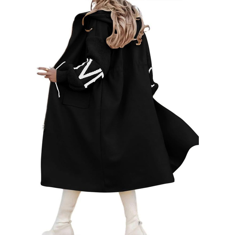 Women's Long Sleeve Letter Print Hooded Coat With Pockets - Image 5