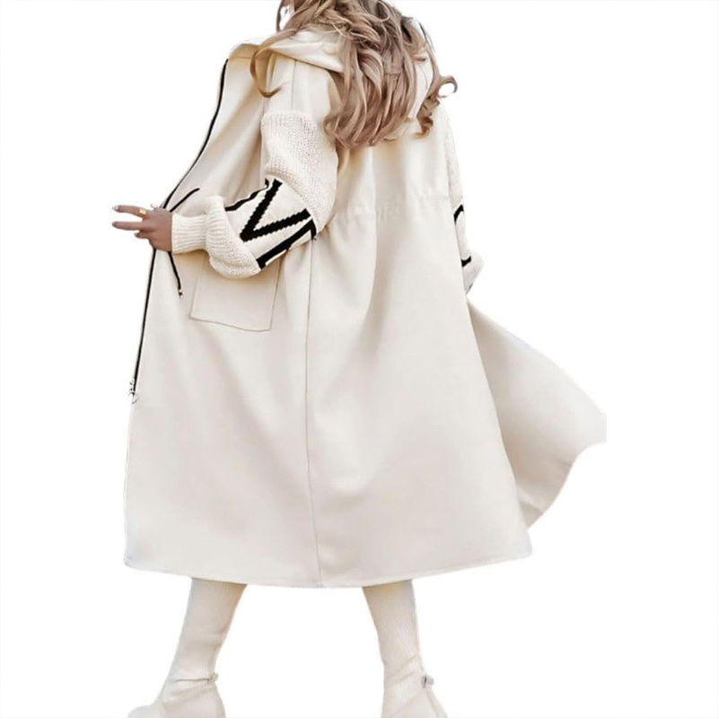 Women's Long Sleeve Letter Print Hooded Coat With Pockets - Image 10