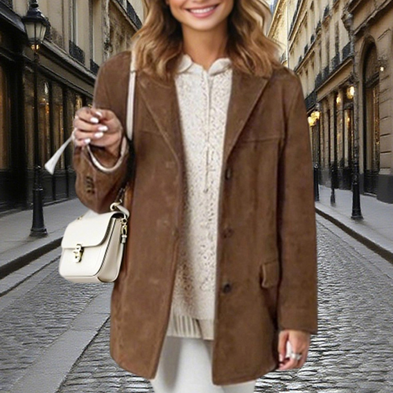 Women's Suede-Look Blazer Jacket, Classic V-Notch - Image 2